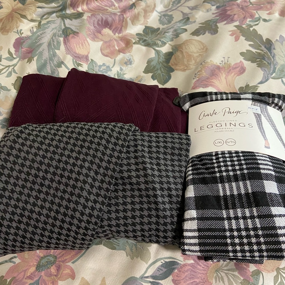 Charlie Paige Leggings Set - Burgundy, Houndstooth, Plaid